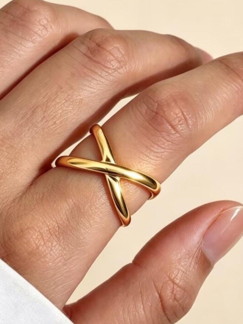 Gold Tone X-Design Statement Ring - Women Jewelry Staniless Steel